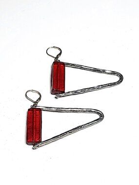 Red glass & pewter artisan earrings